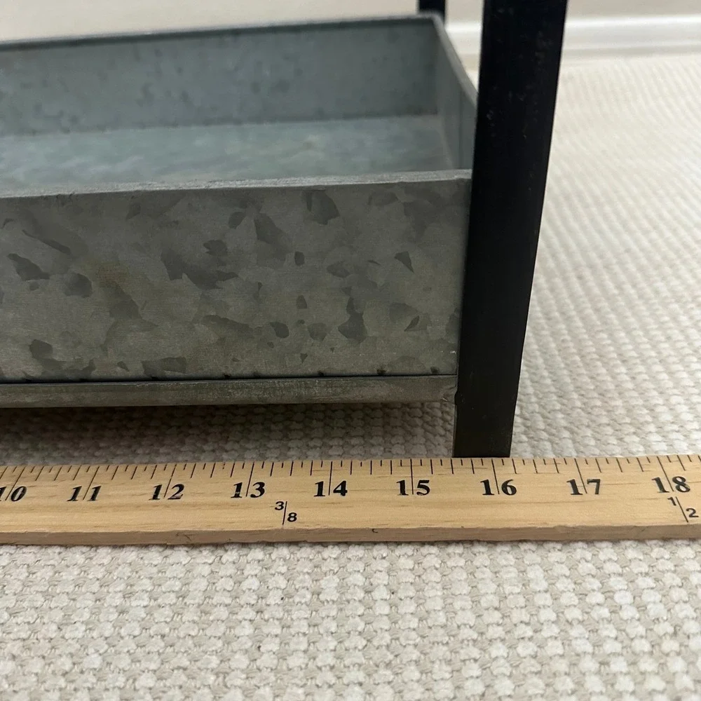 Galvanized Metal Caddy Rustic Farmhouse Industrial Storage Tray Black Frame 16in
